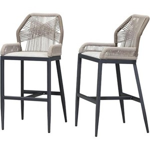 PURPLE LEAF 2 Pieces Bar Stools Patio Modern Rattan Barstools Aluminum Woven Tall Bar Chairs with Cushions for Outdoor Kitchen Island Garden - 1 of 1