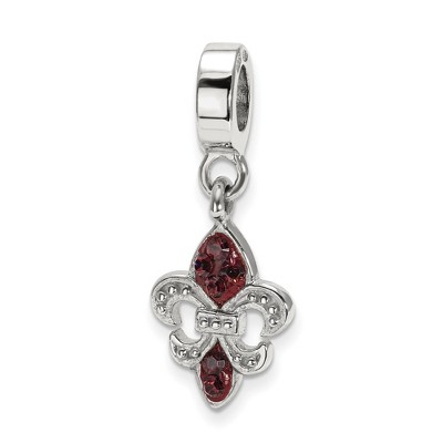 Black Bow Jewelry Sterling Silver and Red Crystal Fleur De Lis Dangle Bead Charm