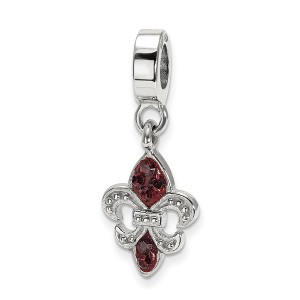 Black Bow Jewelry Sterling Silver and Red Crystal Fleur De Lis Dangle Bead Charm - 1 of 3