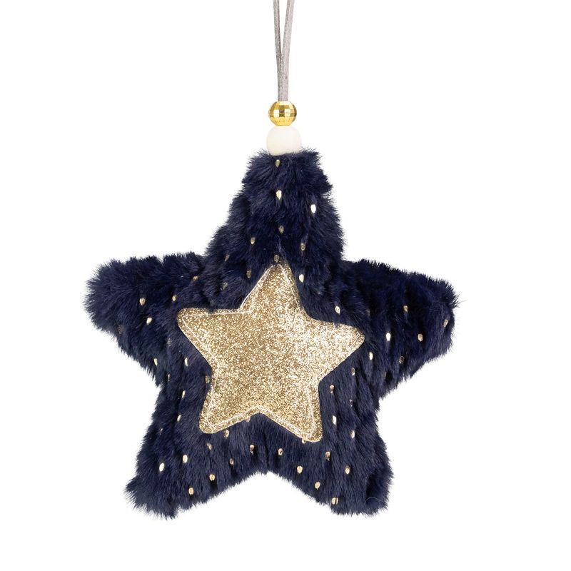 Northlight 5.5" Blue and Gold Plush Star Christmas Ornament, 1 of 6