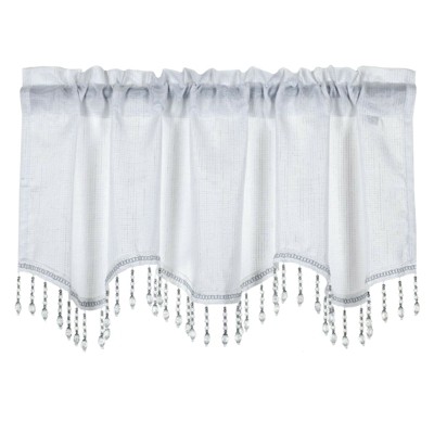 Kate Aurora 1 Piece Moroccan Sparkle Rod Pocket Semi Sheer Voile Beaded Trim Window Valance