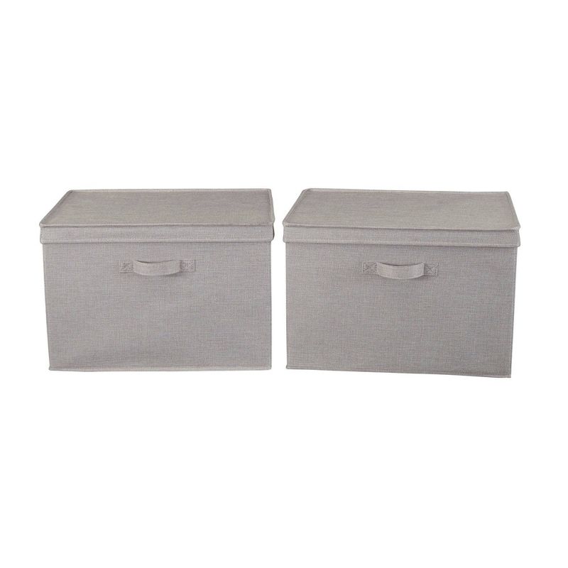 Household Essentials Set of 2 Wide Storage Boxes with Lids Silver Linen, 4 of 9