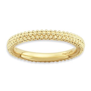 Black Bow Jewelry Stackable 14K Yellow Gold Plated Silver Domed Milgrain Band - 1 of 4