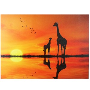 Northlight Safari Sunset LED Back Lit Giraffe and Baby Canvas Wall Art - 11.75" x 15.75" - 1 of 3