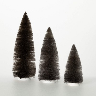 9"H, 12"H & 15"H Sullivans Christmas Gray Bottlebrush Trees Set of 3, Indoor Christmas Decor