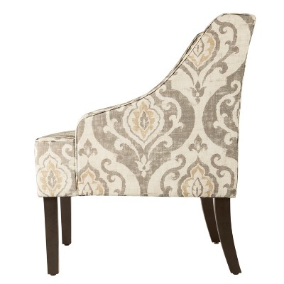 Natural Raffia Stripe Wood Classic Swoop Accent Armchair
