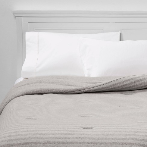 Full/Queen Stripe Jersey Comforter Gray - Room Essentials™