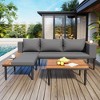 JUJABU L-Shaped Acacia Wood Outdoor Conversation Sectional Sofa Set with Removable Cushions and Coffee Table, Gray - 3 of 4