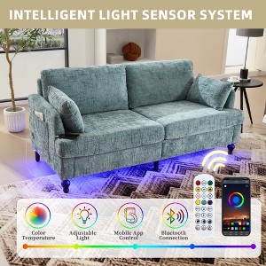 MOONMISS chenille 2-seater wood-legged sofa with LED light, USB charging port and storage bag Living room Bedroom Study room - 1 of 4