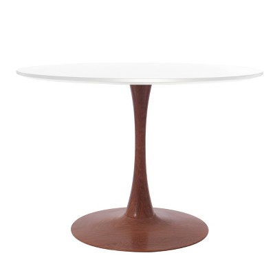 LeisureMod Bristol 35'' Modern Round Dining Table – Durable MDF Top and Wood-Transfer Cherry Steel Base for Kitchen, Dining Room, or Cafes