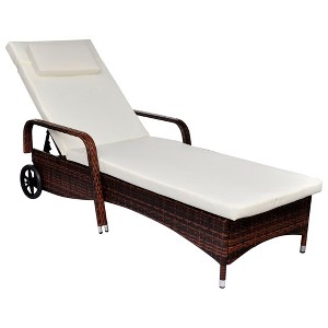 vidaXL Sun Lounger with Cushion & Wheels Poly Rattan Brown - 1 of 3
