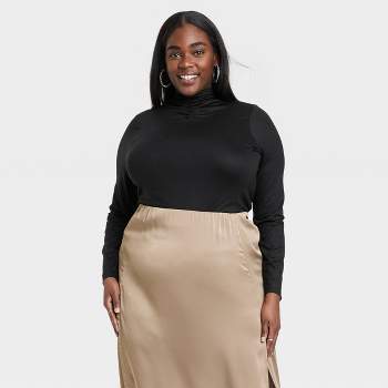 Women's Ruched Mock Turtleneck Long Sleeve T-Shirt - A New Day™