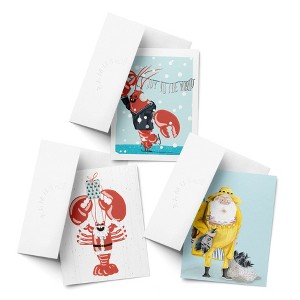 Joy to The World, Lobster Santa, Santa Fisherman Winter/Holiday/Christmas Greeting Card Pack Sets (3 ct, Assorted) by Ramus & Co - 1 of 4