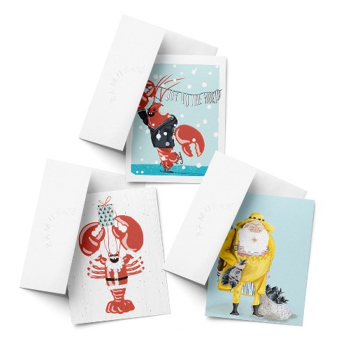 Joy to The World, Lobster Santa, Santa Fisherman Winter/Holiday/Christmas Greeting Card Pack Sets (3 ct, Assorted) by Ramus & Co - image 1 of 4