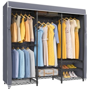 VIPEK V5C Clothes Closet Wardrobe Heavy Duty Covered Clothes Rack, Black Metal Clothing Rack with Grey Oxford Fabric Cover - 1 of 4