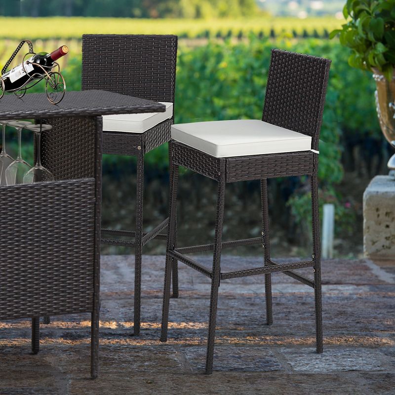 Costway Patio Wicker Barstools Bar Height Chairs W/ Cushions Backyard Off White, 4 of 10