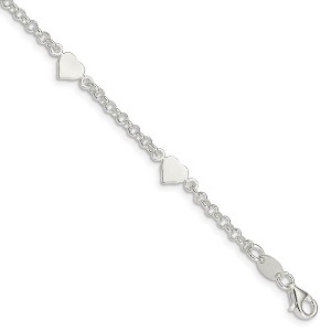 Black Bow Jewelry Child's Sterling Silver Heart Station Cable Chain Bracelet, 5.5 Inch - 1 of 4