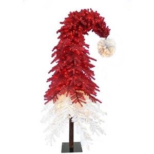 Perfect Holiday Pre-lit Santa Hat Christmas Tree with Red and Warm White Lights and Square Metal Base - 1 of 4