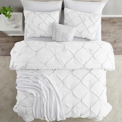 White Microfiber Pintuck Queen Duvet Cover Set