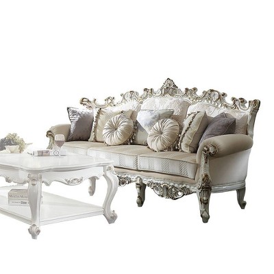 Picardy Floral Fabric 84'' Sofa with Antique Pearl Wood Frame