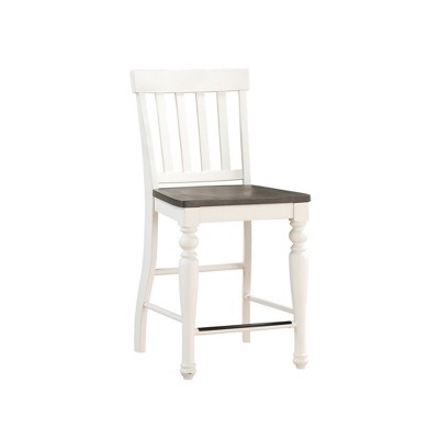 Counter Height Acacia Hardwood Joanna Counter Chair (Set of 2) in Schoolhouse Style with Turned Legs, Pewter Hardware and Picture Frame Apron