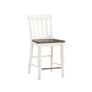 Counter Height Acacia Hardwood Joanna Counter Chair (Set of 2) in Schoolhouse Style with Turned Legs, Pewter Hardware and Picture Frame Apron - 1 of 4