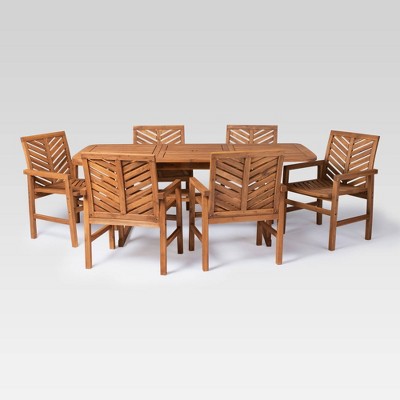 7pc Slatted Extendable Acacia Wood Patio Dining Set - Saracina Home
