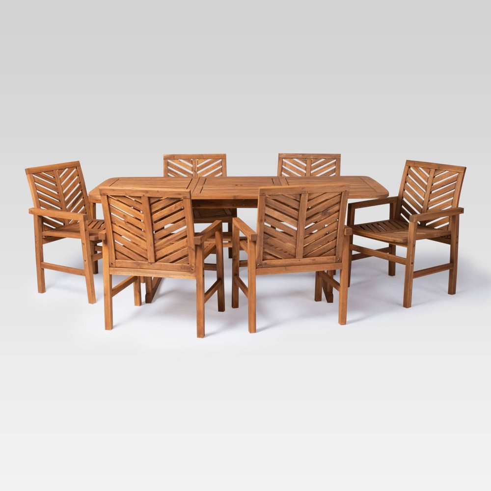 Photos - Dining Table 7pc Slatted Extendable Acacia Wood Patio Dining Set - Brown - Saracina Hom