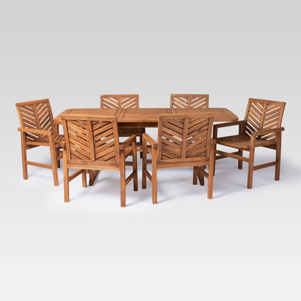 7pc Slatted Extendable Acacia Wood Patio Dining Set - Brown - Saracina Home: Garden Furniture with Arm Chairs