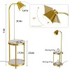 Modern Tall Standing Living Room Floor Lamp with 2-tier End Side Tables Storage Shelves Accent Light 90°Rotation Golden Iron Frame for Bedroom Offices - 4 of 4