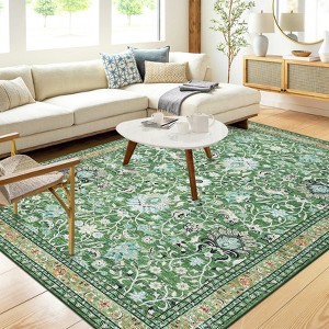 Area Rug, Washable Rugs for Living Room, Oriental Vintage Carpet, Soft Faux Wool Rugs for Bedroom, Non Slip Stain Resistant Kitchen Rug, Accent Rug - 1 of 4