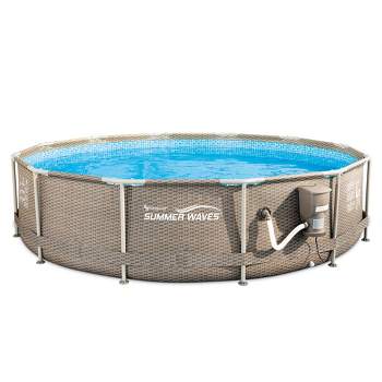 Summer Waves P20012335 Active 12ft x 30in Outdoor Round Frame Above Ground Swimming Pool Set with Skimmer Filter Pump & Filter Cartridge, Tan Wicker
