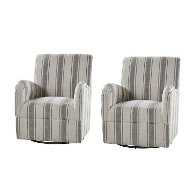 Set of 2 Livia Transitional 360-Degree Swivel Armchair With Jacobean Strip Pattern | HULALA HOME