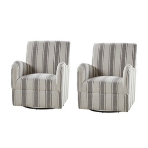 Set of 2 Livia Transitional 360-Degree Swivel Armchair With Jacobean Strip Pattern | HULALA HOME - 1 of 4