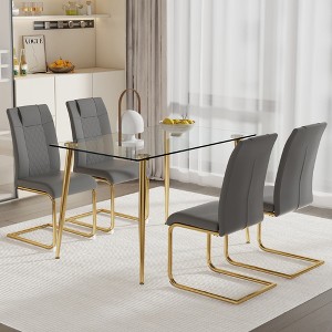 5-Piece Dining Set with Rectangular Tempered Glass Table and 4 Chairs for Kitchen, Dining Room - 1 of 4