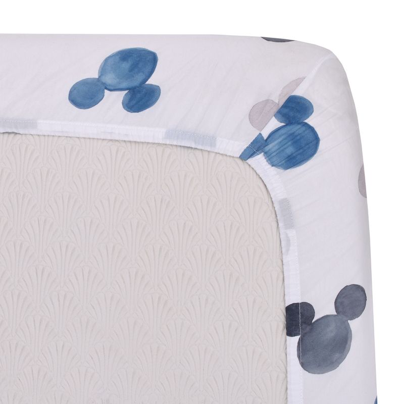 Disney Mickey Mouse - Black, White and Blue Watercolor Mickey Ears Nursery Fitted Mini Crib Sheet, 4 of 6