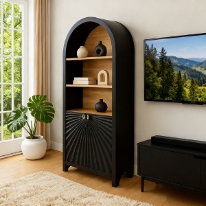 Homy Casa Modern Arched Storage Cabinet with Ribbed Design and Open Shelves for Living Room, Office,  Dining Room, Black - 1 of 4