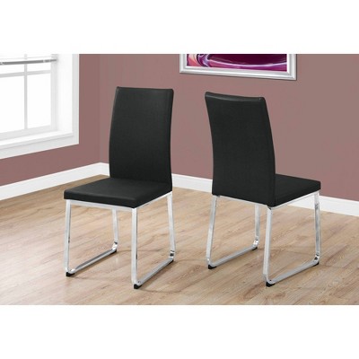 Black Faux Leather Upholstered Parsons Side Chair with Chrome Metal Legs