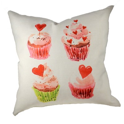 Home Decor 20.0" Valentine Cupcake Quartet Cottage Pillow  -  Decorative Pillow