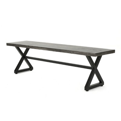 Vynxaria Patio Benches - 63" Modern Industrial Dining Bench with Gray/Black Finish