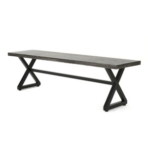 Vynxaria Patio Benches - 63" Modern Industrial Dining Bench with Gray/Black Finish - 1 of 4