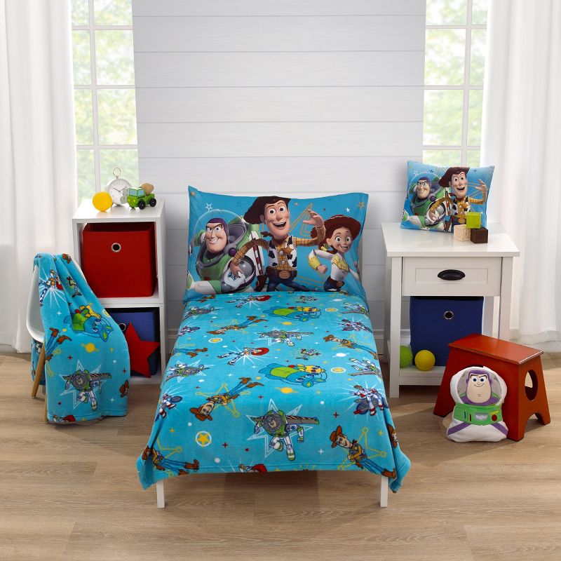 Disney Toy Story It's Play Time Blue, Green, Red and Yellow Woody, Buzz and The Toys Super Soft Toddler Blanket, 4 of 6