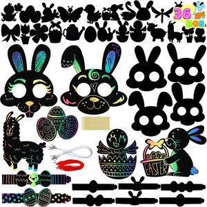 JOYIN 36Pcs Easter Rainbow Scratch Cards Craft Art Set for Kids Including Scratch Card 24 Pendants, 6 Bracelets, 6 Bunny Masks, Kids Easter Craft Kit - 1 of 4