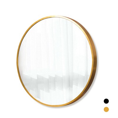 Lirago Gold Round Aluminum Alloy Framed Mirror with Tempered Glass 31"W x 31"H x 1.1"D