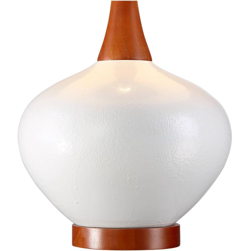 360 Lighting Brice Modern Mid Century Accent Table Lamp 23" High Ivory Ceramic Wood Neck Off White Drum Shade for Bedroom Living Room Bedside Office, 5 of 9