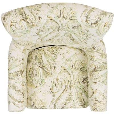 Contemporary Floral Green Linen-Blend Wood Accent Chair