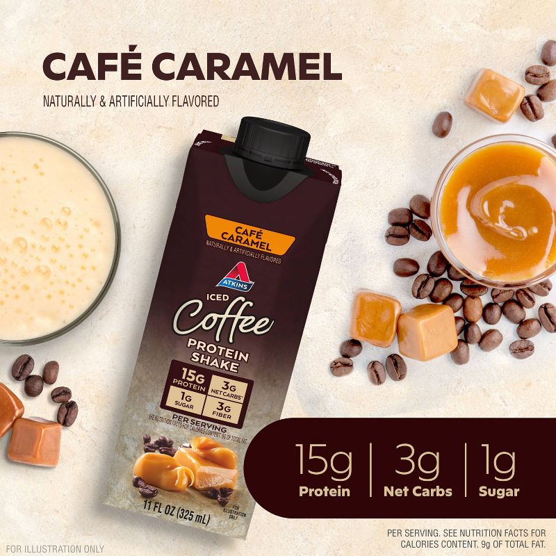 Atkins Caf&#233; Caramel Iced Coffee Protein Shake - 4ct/44 fl oz, 5 of 13