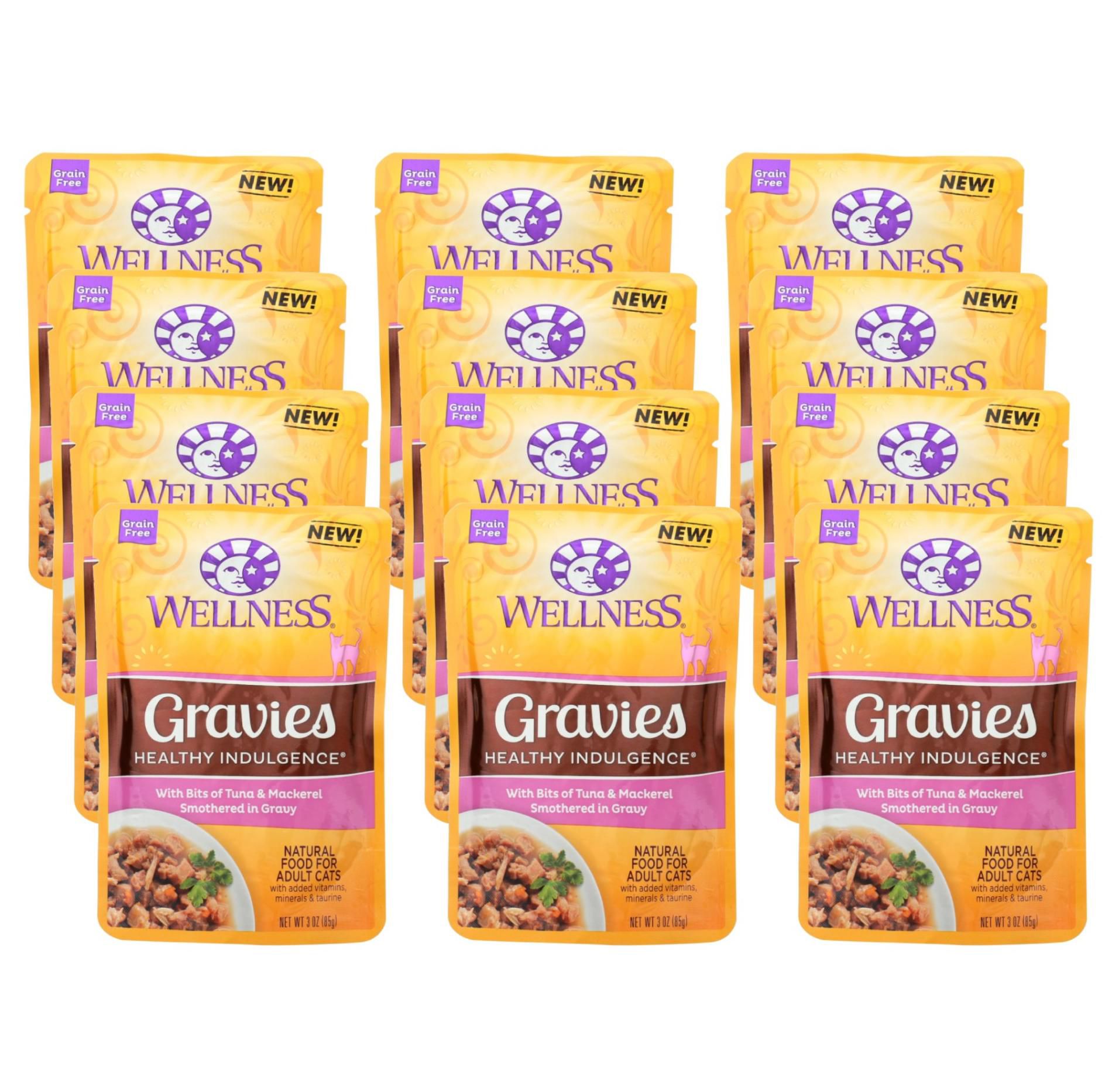 Wellness Pet Gravies with Tuna and Mackerel in Gravy Wet Cat Food - Case of 24/3 oz