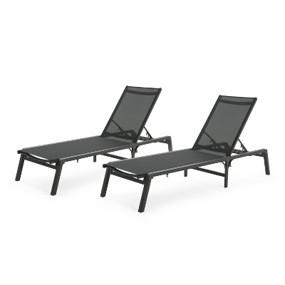 Christopher Knight Home Savant Outdoor Adjustable Aluminum Folding Chaise Lounge with Mesh Seating (Set of 2), Black