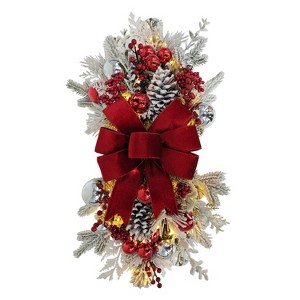 Puleo 28" Pre-Lit Adorned Flocked Artificial Banister Swag with 70 Warm White Lights - 1 of 4